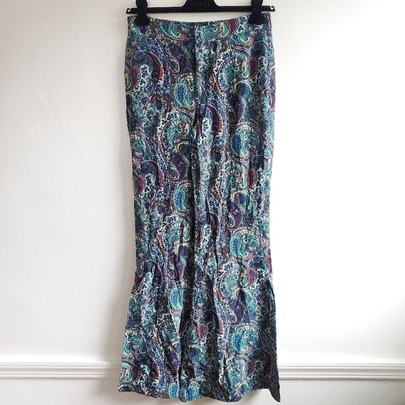 Zara Printed Flared High Waisted Green Paisley Pants NWT Size Small - Picture 11 of 16
